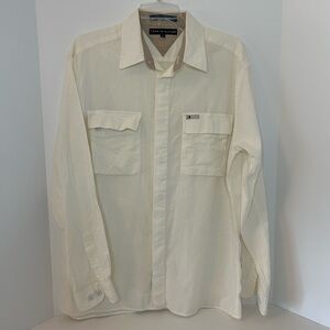 Tommy Hilfiger men VINTAGE long sleeve white cream sport safari shirt size Large